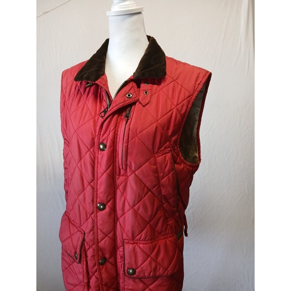 Polo Ralph Lauren Small Red Quilted Vest With Courderoy Collar Womens - Picture 6 of 11